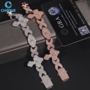 Pulseras de cruz de moissanita de plata 925 chapadas en rodio, joyería de lujo para fiestas, con pavé de moissanita de colores, estilo cubano. - Product Image 4