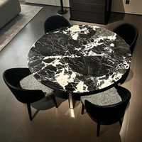 Ensemble de table et chaises de salle à manger rondes en marbre noir et métal, style moderne et luxueux, robuste, directement de l'usine, pour la maison ou l'hôtel