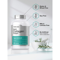 Compléments de protéines multi-collagènes 180 capsules, compatibles Keto et Paléo, sans gluten, types I, II, III, V, X pour adultes