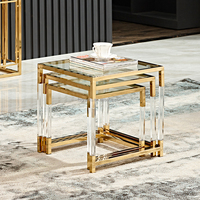 Ensemble de tables basses en verre trempé pour intérieur, gain de place, avec cadre en acier inoxydable, tables gigognes pour salon et bureau