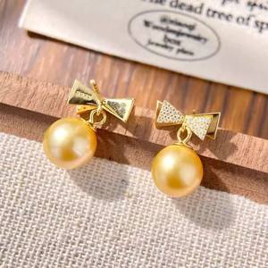 22648DIY <b>Pearl</b> Accessories S925 Silver Ear Nails with Empty Bracket Butterfly Knot 9-13mm Round Beads for <b>Pearl</b> <b>Earrings</b> - Product Image 2