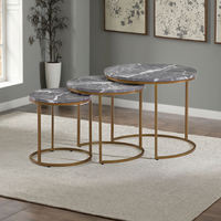 Nouvelle conception 2026, quantité minimale de commande 30 pièces, ensemble de tables gigognes rondes modernes et simples, nouveau design d'usine avec plateau en MDF et pieds en métal pour l'ameublement intérieur dans le salon