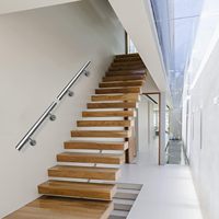 Système de main courante mural moderne en acier inoxydable pour escaliers, incluant supports muraux et embouts, utilisation intérieure/extérieure, hôpital