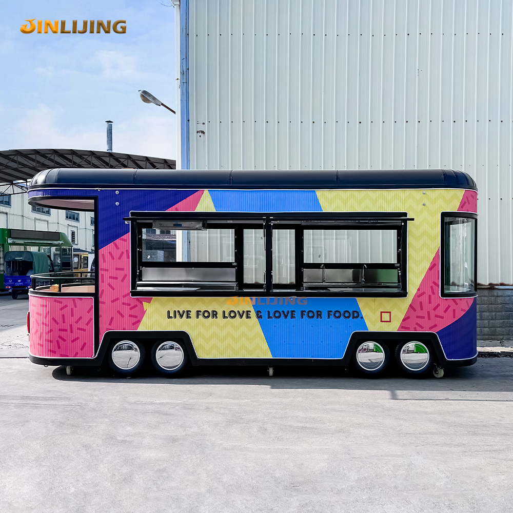 JINLIJING Custom 5 м уличная Коммерческая тележка для пиццы гамбургер прицеп автобус Мобильная Кухня бургер еда грузовик для продажи