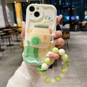 Mode mignon crème <span class=keywords><strong>citron</strong></span> thé support support étui de téléphone portable pour <span class=keywords><strong>iPhone</strong></span> 16 Pro Max 15 14 Plus 13 12 <span class=keywords><strong>11</strong></span> avec perle chaîne couverture - Product Image 5