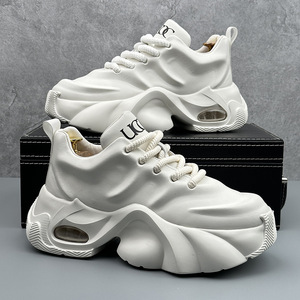 Baskets blanches à plateforme épaisse pour hommes, avec coussin d'air, empeigne respirante, semelle antidérapante et résistante à l'usure, confortables à lacets - Product Image 4