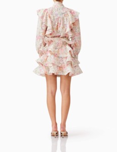 <span class=keywords><strong>2026</strong></span> Yeni Sezon Kadın Pastel Çiçek Baskılı Fırfırlı Mini Elbise Uzun Kollu Bağlamalı Yaka Katmanlı Şifon Parti Elbisesi - Product Image 6