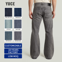 Fabricants de vêtements YUCE, jeans en denim à coupe évasée entièrement personnalisables, gris délavé, coupe droite, vintage, jeans pour hommes, pantalons streetwear