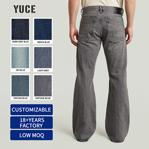 YUCE <strong>Clothing</strong> Manufacturers Full customizable Flare Denim Jeans Gray Washed Straight Vintage <strong>Men</strong> Jeans Streetwear Pants - Product Image 2