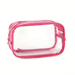 Factory Low MOQ Large Capacity PVC Travel <b>Makeup</b> Zipper <b>Bag</b> Clear <b>Transparent</b> Waterproof Cosmetic Pouch with Custom Pattern Logo - Product Image 1