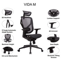 Chaise de bureau ergonomique moderne en maille avec support lombaire pivotant, siège rotatif et vérin à gaz coulissant de classe 4 pour projets