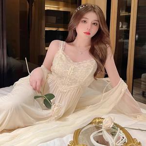 Nouveau pyjama à bretelles maille ample français maison Modal dentelle Robe ensemble luxe automne pur luxure style pyjama deux pièces ensemble - Product Image 2