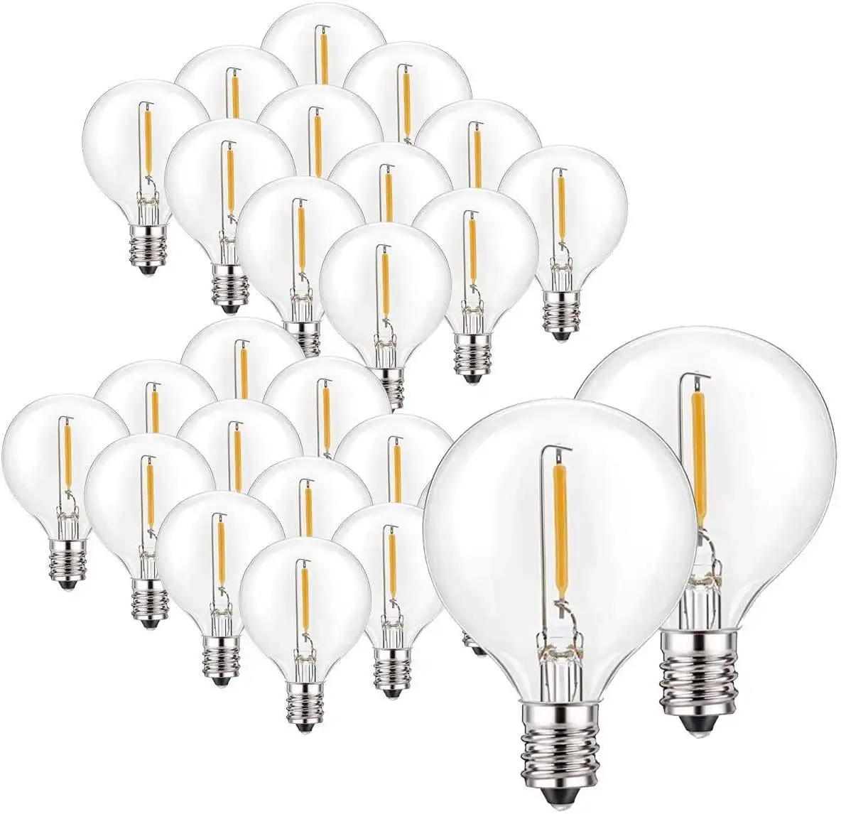 Bohlam Edison LED dapat diredupkan 50 Lumen, komponen dasar standar G40 E12 pengganti 1W putih hangat 2700K