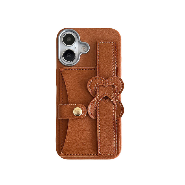 Leather Wallet Love Heart Wrist Strap Stand Phone Case for iPhone 17 15 11 12 13 14 16 Pro Max Luxury Slot Card 3IN1 Back Cover
