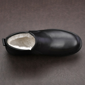 Bottes d'hiver pour hommes en cuir véritable, bout rond, doublure en fourrure, semelle en caoutchouc, antidérapantes, chaudes, pour la neige - Product Image 2
