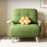 Multifunktionales Einzelsofa-Bett mit Massivholz-Armlehne und Gitter-Schaumstoffkissen, Mehrfach Verstellbare Liegeposition