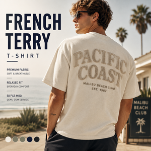 เสื้อยืดเฟรนช์เทอร์รี่ทรงโอเวอร์ไซส์ ทรงบ็อกซี่ ผ้าฝ้ายเทอร์รี่พรีเมียม เสื้อยืดลำลองสไตล์สตรีทแวร์สำหรับผู้ชาย - Product Image 1