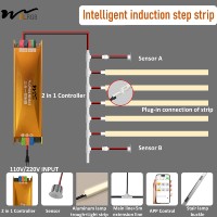 Kit d'éclairage LED intelligent pour escaliers à détection de mouvement, bandes lumineuses flexibles et découpables avec PLC intelligent pour une luminosité réglable, améliore l'ambiance intelligente