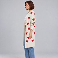 Cardigan long en tricot pour femme, ouvert sur le devant, jacquard cœur, épaules tombantes, manches longues, avec poches, OEM ODM personnalisé