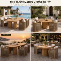 Fauteuil de jardin d'extérieur de luxe en teck massif avec coussin résistant aux intempéries et dossier tressé en corde pour hôtel et complexe hôtelier