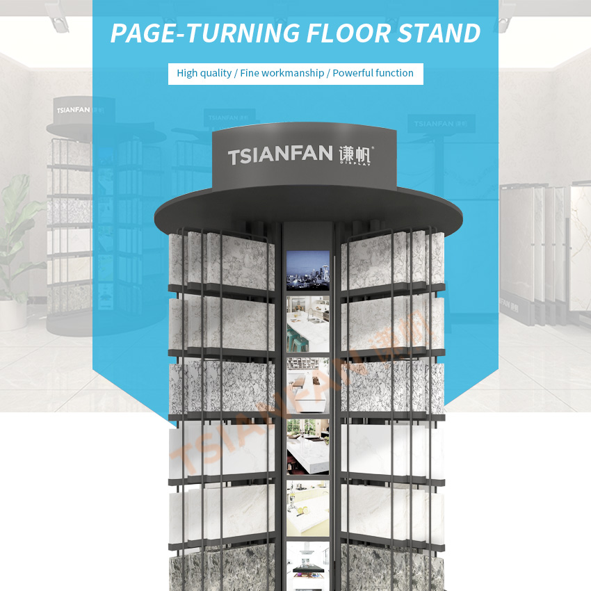 Tsianfan Design Metal Display Turning-Page Marble Granite Stone Quartz Floor Rack Porcelain Ceramic Tile Wing Display Stand