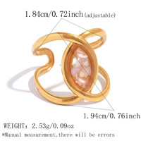 Bague ouverte en acier inoxydable étanche avec revêtement PVD or 18 carats, double bande entrelacée et incrustation de coquillage écrasé, bijou statement pour femme Q250