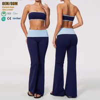 Conjunto de Yoga Efecto Segunda Piel de Fábrica, Top Tubo con Bloques de Color, Leggings Acampanados con Cintura Plegable, Control de Abdomen, Efecto Levanta Glúteos, Secado Rápido, Conjuntos de Gimnasio