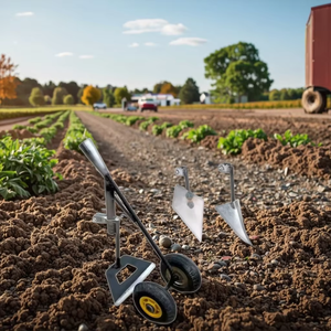 Sarcloir de jardinage agricole manuel à deux roues, outil de travail du sol en acier inoxydable noir avec deux roues - Product Image 6