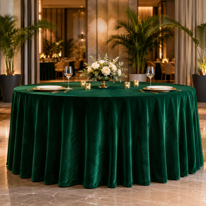 Mantel Redondo de Terciopelo Verde Esmeralda Premium al por Mayor para Alquiler en Eventos, Recepciones y Banquetes de Hotel - Product Image 1
