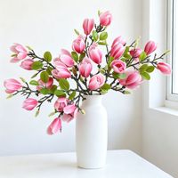 Buket Bunga Magnolia Sutra Buatan Dekorasi Pemandangan yang Mewah, Estetika Alami Berkualitas Tinggi, Sempurna untuk Pernikahan