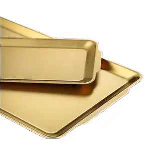 Stainless Steel Sushi Plate Rectangular Dish Plate Thickened Barbecue Gold Commercial Flat Chassis Bbq Barbecue Tableware