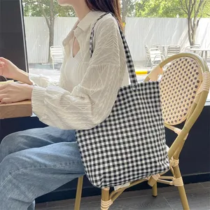 Retro Plaid Women's Canvas Shoulder Bag Large Capacity Ladies Reusable Shopping Bags Simple Casual Tote Female Handbags <b>Purse</b> - Product Image 2