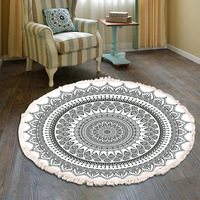 Tapis d'intérieur à motif de pois symétriques, tapis à franges, tapis rond pour salon, fabriqué à la machine en polypropylène