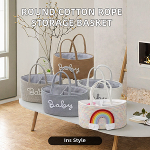 Panier de rangement rond multifonction en corde de coton tressée, style Ins, pour jouets, vêtements, articles divers, organisation de cosmétiques - Product Image 3