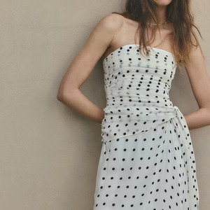 Robe longue sans bretelles à pois pour femmes, avec ceinture à nouer, coupe ample, en mousseline de soie, robe d'été décontractée - Product Image 2