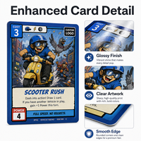 Cartes de jeu TCG personnalisées avec logo du fabricant, emballage holographique imprimé, surface de dessin animé anime, papier brillant 350 g/m²
