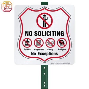 Letrero Humorístico de Prohibido Solicitar, Placa de Advertencia Duradera con la Frase 'No Política, Revistas, Dulces, Religión' para el Hogar - Product Image 1
