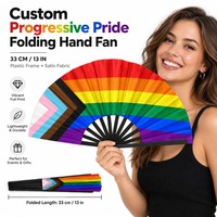 Éventail Pliant Personnalisé Arc-en-ciel Fierté Progressive 33cm en Plastique Bambou Bois, Éventails Pliables à Clac