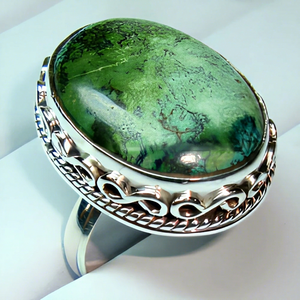 Anillo de Plata de Ley 925 con Turquesa Tibetana, Anillo de Piedra Preciosa Natural Hecho a Mano, Joyería Vintage, Piedra Ovalada Grande para Mujer - Product Image 1