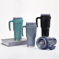 Tasse à café de voyage isotherme en acier inoxydable de 40 oz avec poignée et couvercle, bouteille d'eau, étiquettes