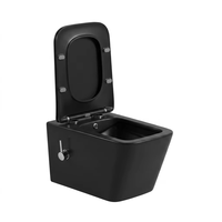 WC suspendu de style moderne, noir mat, forme carrée, sans bride, pour la maison et l'hôtel