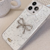 Nouvelle coque élégante transparente avec nœud 3D en résine pour iPhone 16 15 14 13 12 11 Pro Max, étui de téléphone scintillant avec diamants pour iPhone 16 Plus