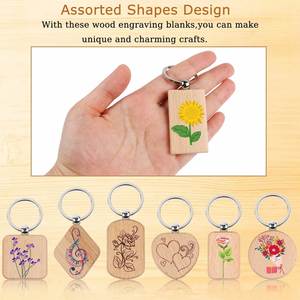 Ébauches de porte-clés en bois à graver pour cadeaux DIY et artisanat, porte-clés vierges en bois pour gravure laser - Product Image 6