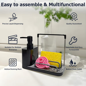 Distributeur de savon de cuisine rectangulaire transparent avec porte-éponge - Compatible liquide <span class=keywords><strong>vaisselle</strong></span>/gel douche - Product Image 5