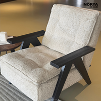 Fauteuil lounge moderne NORYA Cloud, revêtement texturé, dossier haut, fauteuil d'appoint avec accoudoirs en bois foncé pour salon, coin lecture