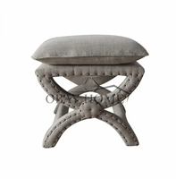 Tabouret de tapisserie d'ameublement de jambe croisée moderne repose-pieds en bois pouf doux tabouret de pouf