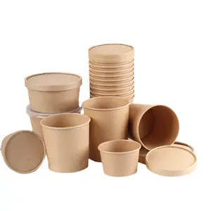 一次性圆形包装盒外卖纸碗牛皮纸汤杯和粥桶