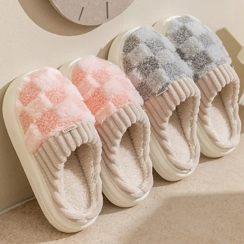 2023 new cotton slippers ladies plus fluffy fluffy couple thick sole warm cozy cotton fluffy fur slippers