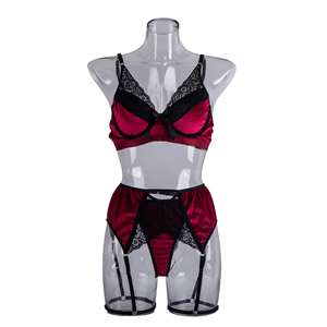 Soutien-gorge push-up brodé en velours rouge, jarretelles à boucles pour les jambes, patchwork en dentelle, ensemble combo sexy pour la <span class=keywords><strong>saint</strong></span>-<span class=keywords><strong>valentin</strong></span>, ceinture légère pour femmes - Product Image 6