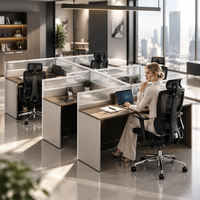 Poste de travail de bureau pour 6 personnes avec cloison et chaise de bureau ergonomique à dossier haut en maille – Ensemble de travail commercial pour personnel